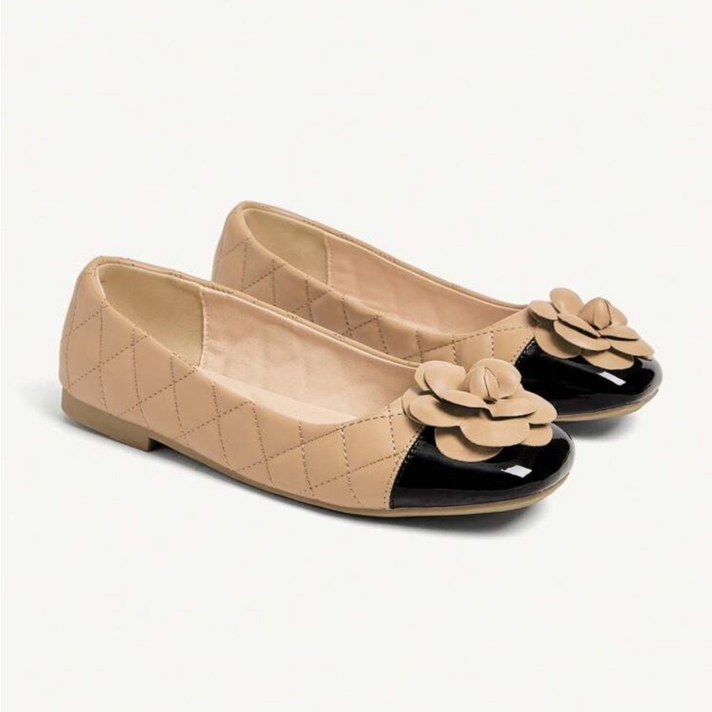 Beige and Black Women's Flats - Picture 3 of 5